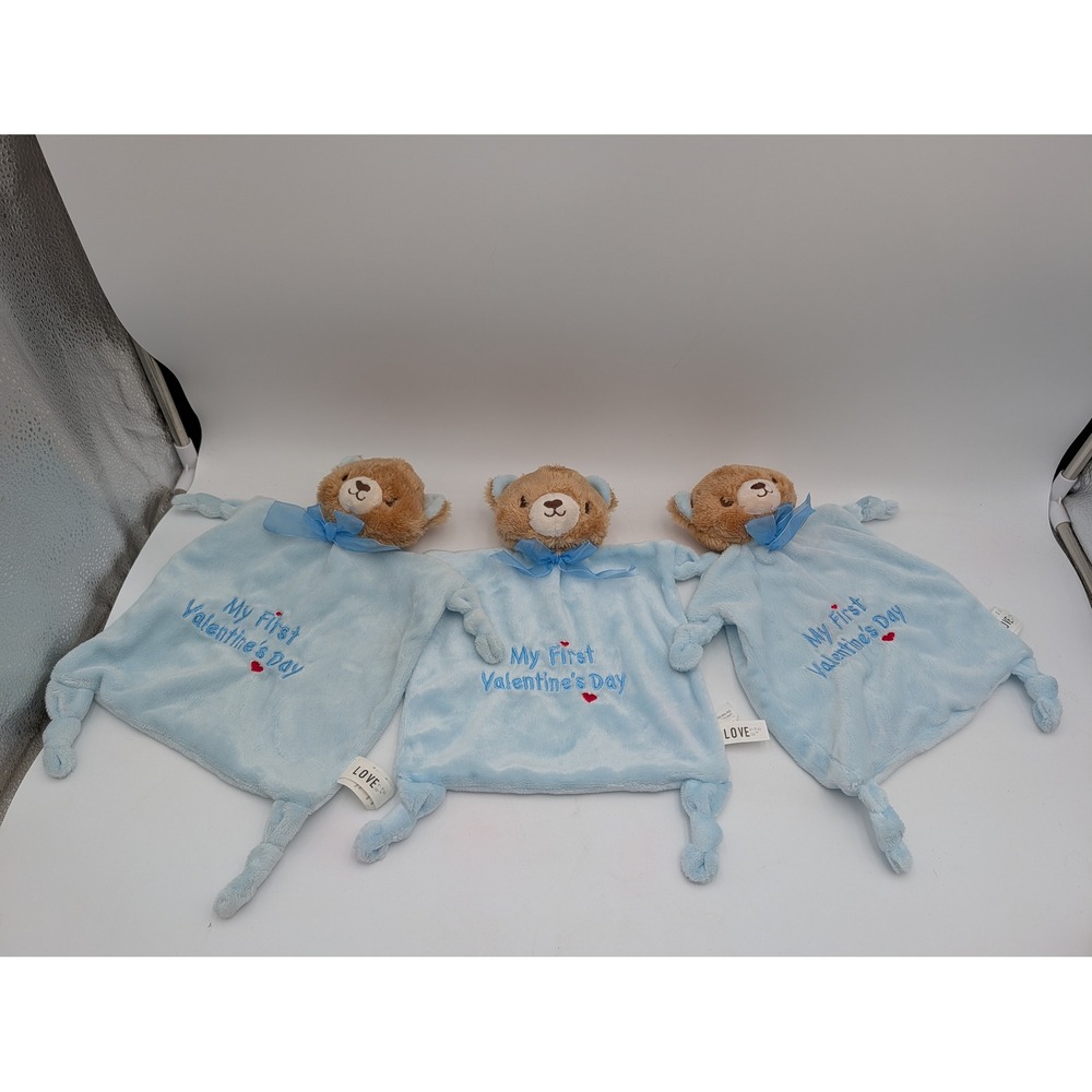 Love in the Air Baby Security Blanket Blue Bear My First Valentines Day Lot of 3